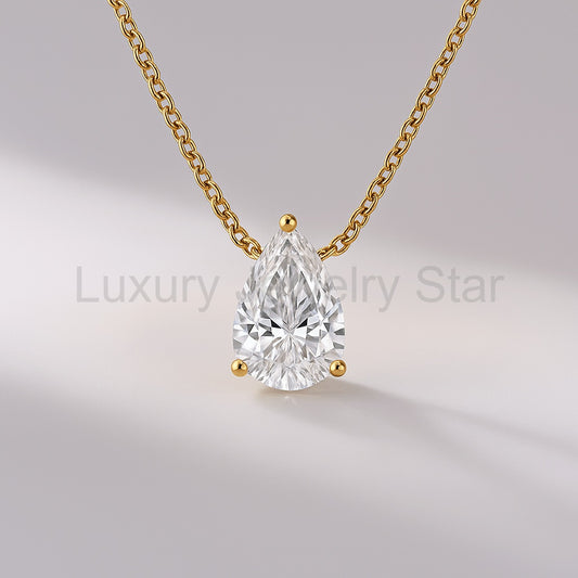 1 Carat Pear Diamond Solitaire Pendant Necklace