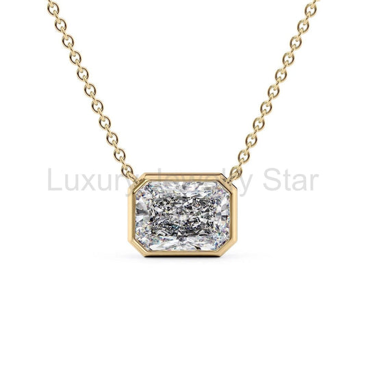 1 Carat Radiant Cut Diamond Bezel Pendant Necklace