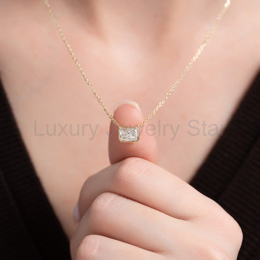 1 Carat Radiant Cut Diamond Bezel Pendant Necklace - image 2