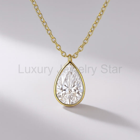 1.50 Carat Pear Cut Diamond Bezel Pendant