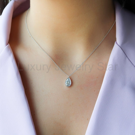 1.50 Carat Pear Cut Diamond Bezel Pendant - image 2
