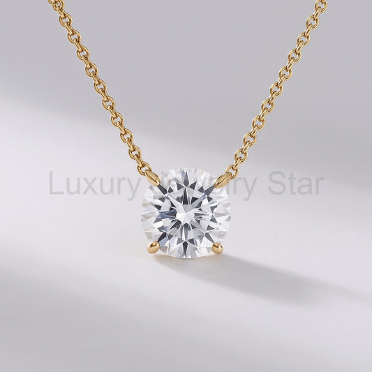 1.50 Carat Round Classic Diamond Pendant Necklace for Women
