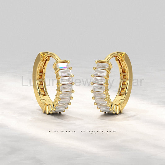 1.60 CT Dainty Baguette Diamond Hoop Earrings