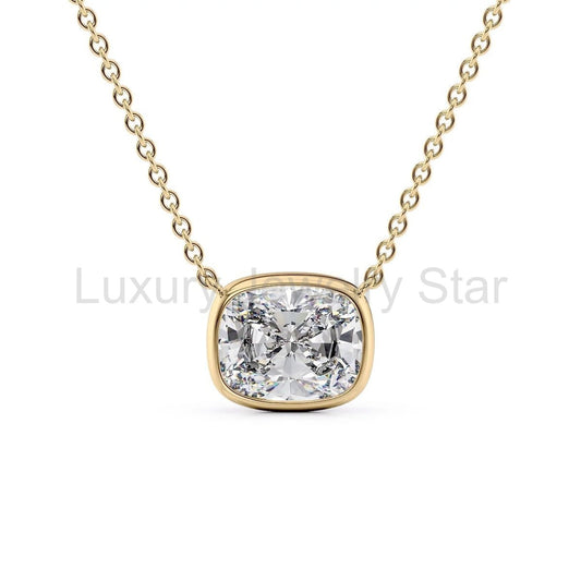 2 Carat Elongated Cushion Cut Diamond Bezel Pendant Necklace