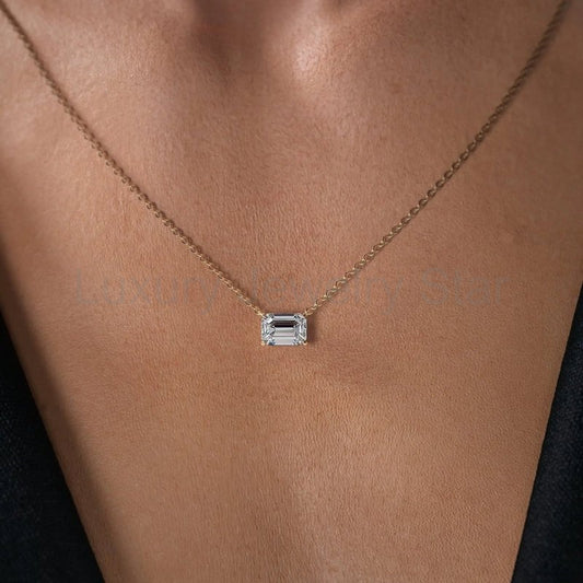 2 Carat Emerald Cut Solitaire Necklace - image 2