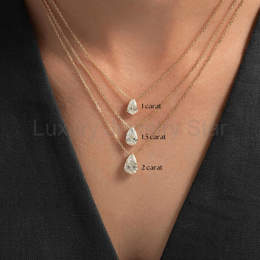 2 Carat Pear Cut Diamond Solitaire Pendant Necklace for Women - image 2