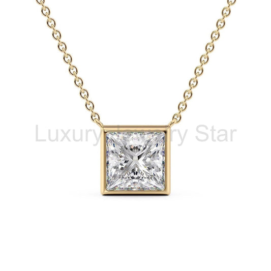 2 Carat Princess Cut Diamond Pendant Necklace in Bezel Setting