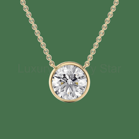 2 Carat Round Diamond Classic Bezel Pendant Necklace