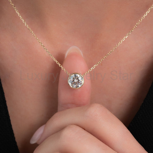 2 Carat Round Diamond Classic Bezel Pendant Necklace - image 2