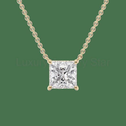 2.00 Carat Princess Cut Diamond Pendant Necklace for Women