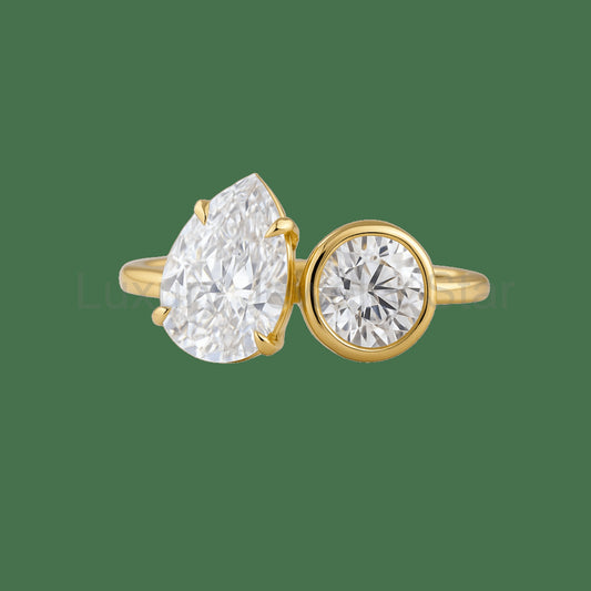 2.20 Carat Pear & Bezel Set Round Toi Et Moi Art Deco Engagement Ring