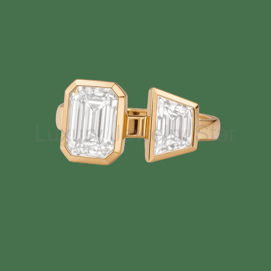 2.75 TCW Toi Et Moi Emerald & Trapezoid Cut Two Stone Engagement Ring
