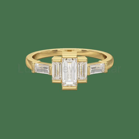 Art Deco Baguette Diamond 5 Stone Statement Ring