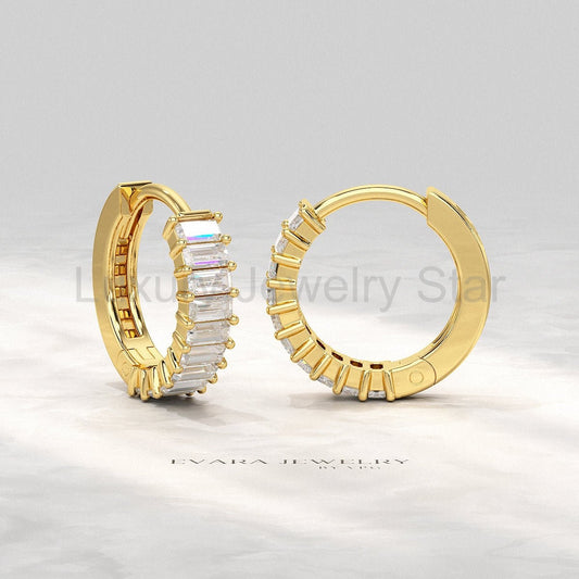 Baguette Diamond Huggies Hoop Earrings - image 2