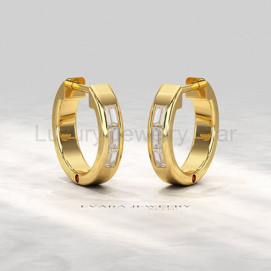 Baguette Diamond Huggies Hoop Earrings