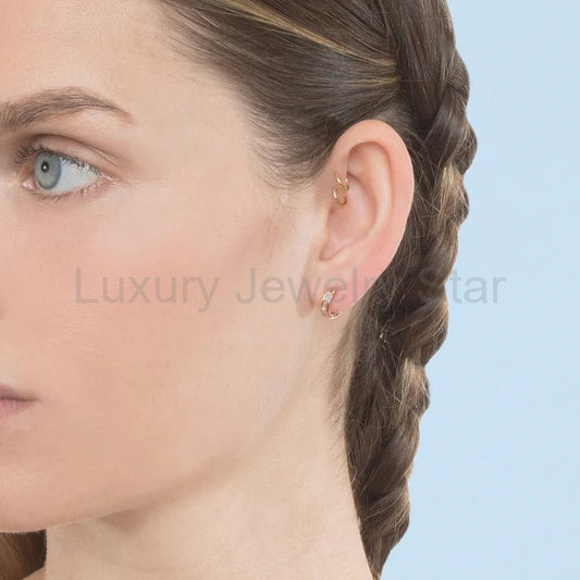 Baguette Diamond Huggies Hoop Earrings - image 2