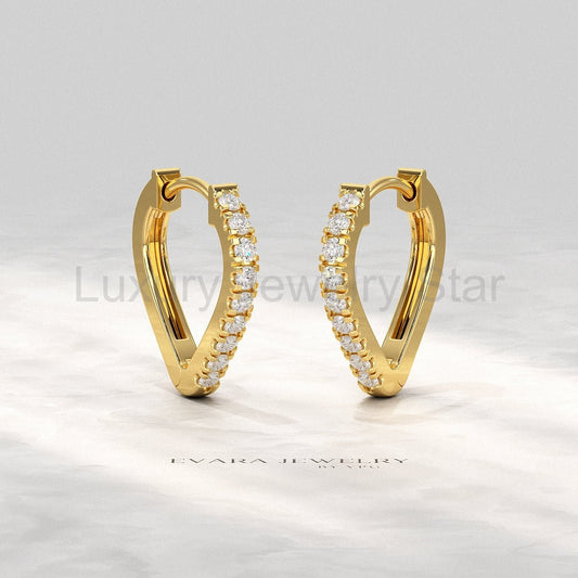 Heart Shape Prong Set Diamond Hoop Earrings