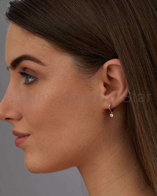 Minimal Diamond Drop Huggies Hoop Earrings - image 2