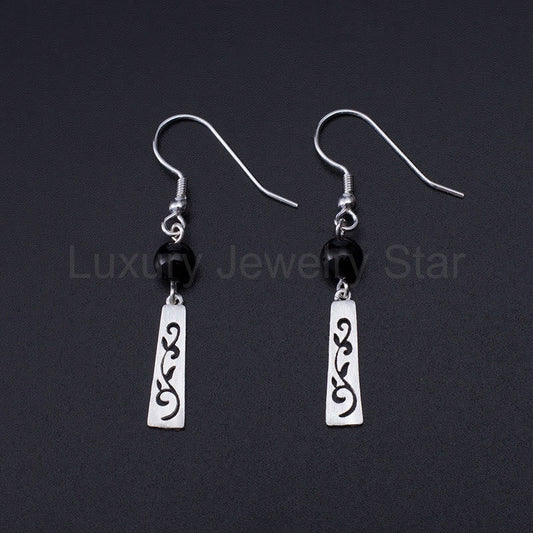 Fortune Jewel 925 Sterling Silver Black Onyx Hollow Vine Protection Drop Earrings