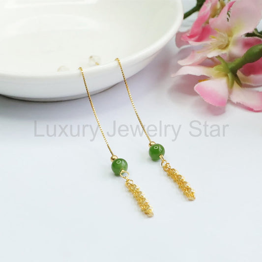 Fortune Jewel 925 Sterling Silver Natural Hetian Cyan Jade Bead Luck Phoenix Tail Drop - image 2