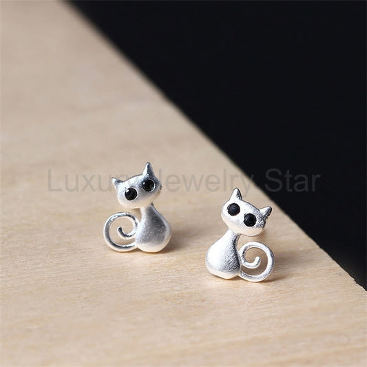 Fortune Jewel 925 Sterling Silver Posts Cute Cat Kitten Blessing Stud Earrings
