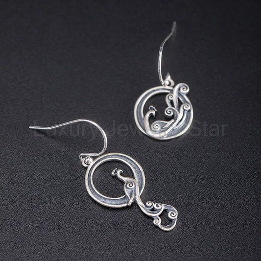 Fortune Jewel 925 Sterling Silver Round Asymmetry Peacock Fortune Earrings - image 2