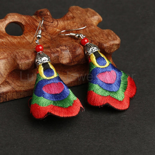 Fortune Jewel Handmade Colorful Yi Embroidery Harmony Earrings