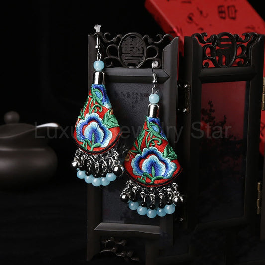 Fortune Jewel Handmade Yi Embroidery Flower Harmony Earrings - image 2