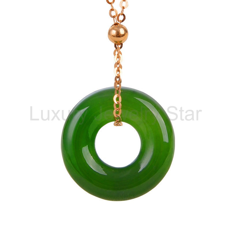 Round Cyan Jade Healing 14k Gold Plated Copper Necklace Pendant