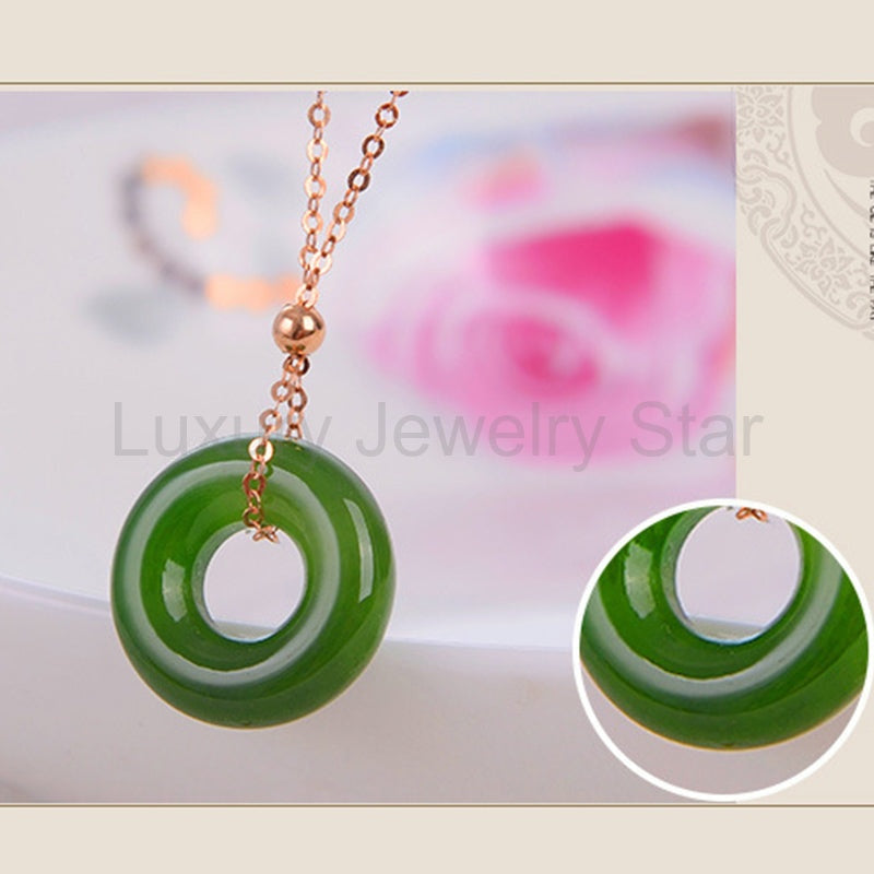 Round Cyan Jade Healing 14k Gold Plated Copper Necklace Pendant - image 10