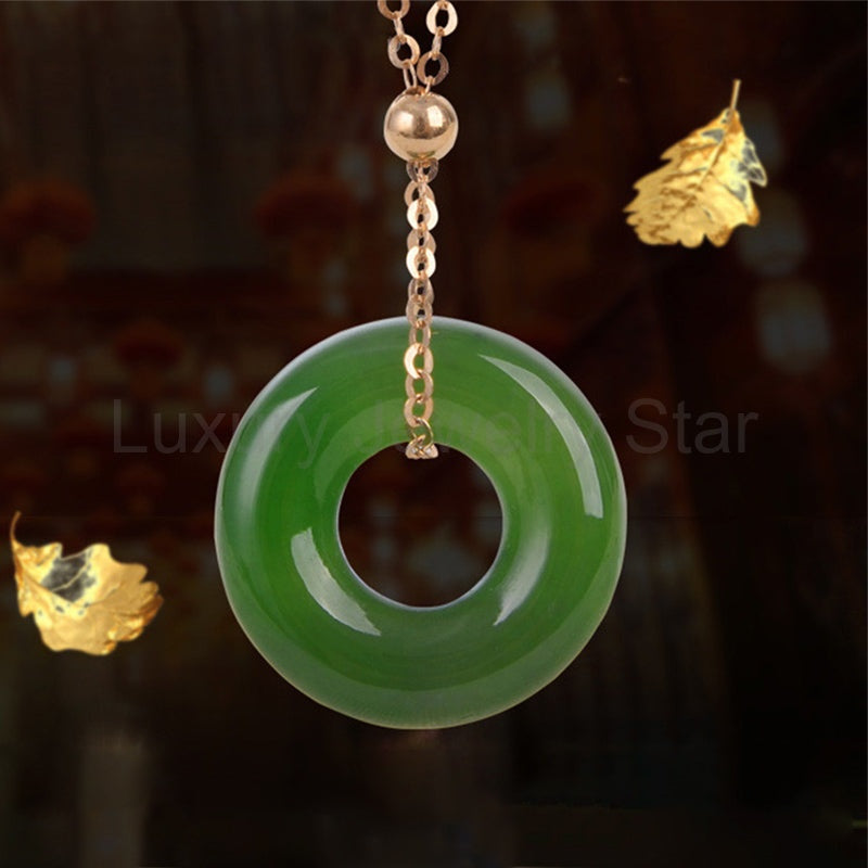 Round Cyan Jade Healing 14k Gold Plated Copper Necklace Pendant - image 11