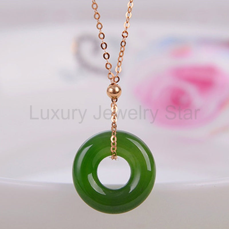 Round Cyan Jade Healing 14k Gold Plated Copper Necklace Pendant - image 3