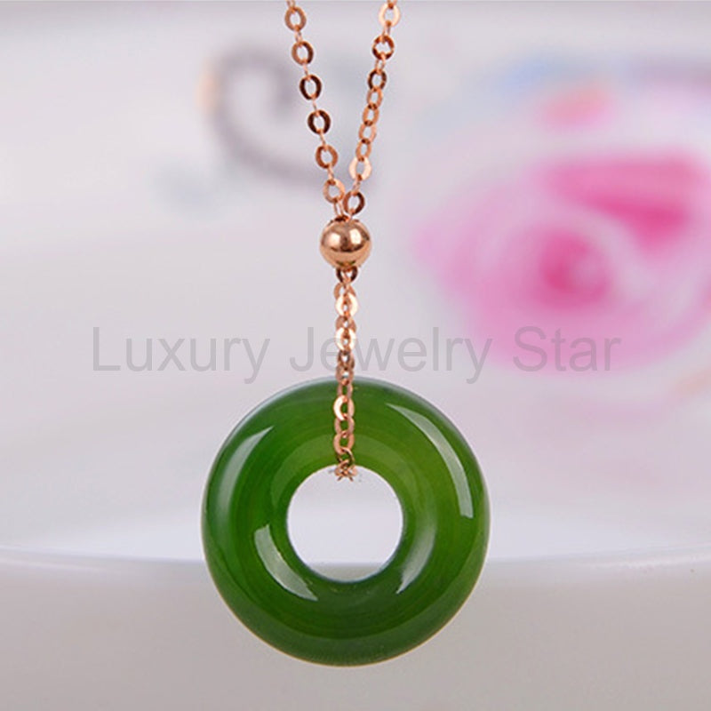 Round Cyan Jade Healing 14k Gold Plated Copper Necklace Pendant - image 6