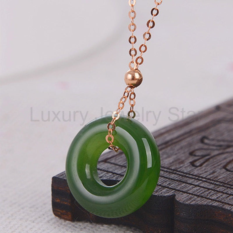 Round Cyan Jade Healing 14k Gold Plated Copper Necklace Pendant - image 7