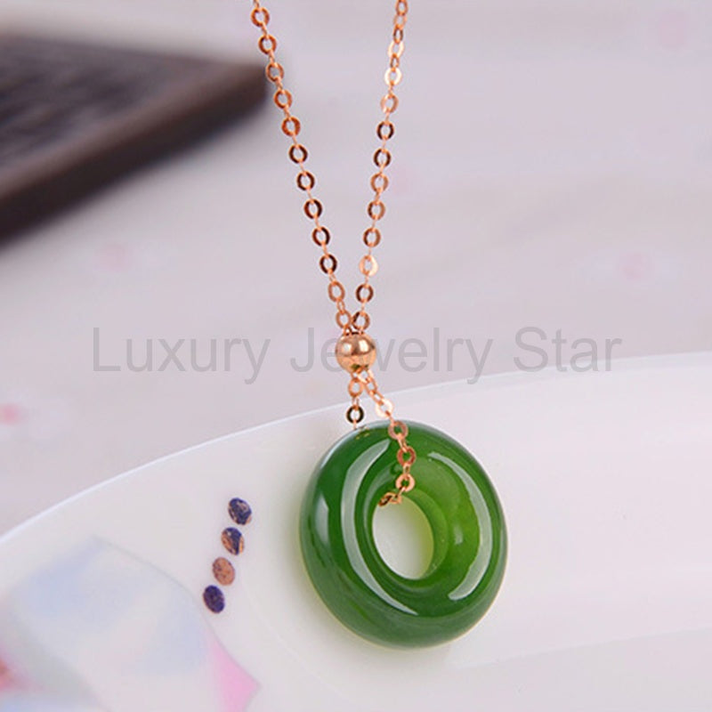 Round Cyan Jade Healing 14k Gold Plated Copper Necklace Pendant - image 8