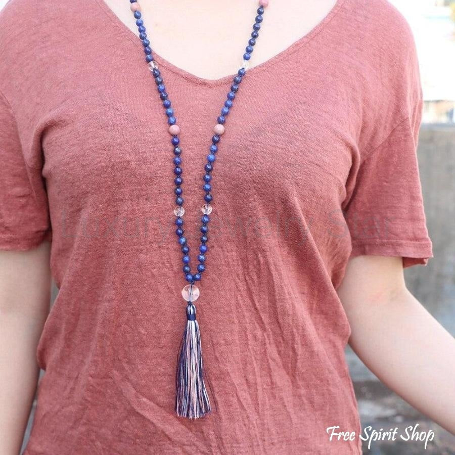 108 Lapis Lazuli & Rhodonite Mala Necklace - image 2