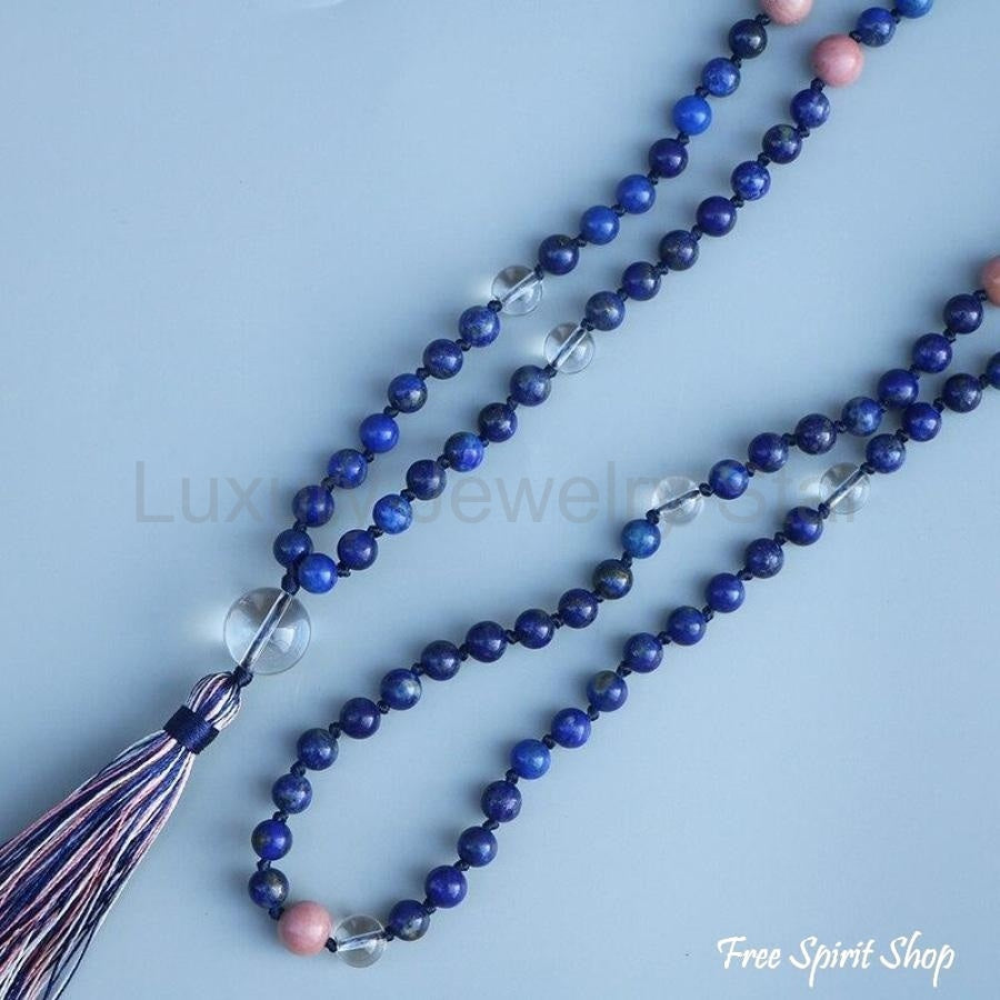 108 Lapis Lazuli & Rhodonite Mala Necklace - image 4