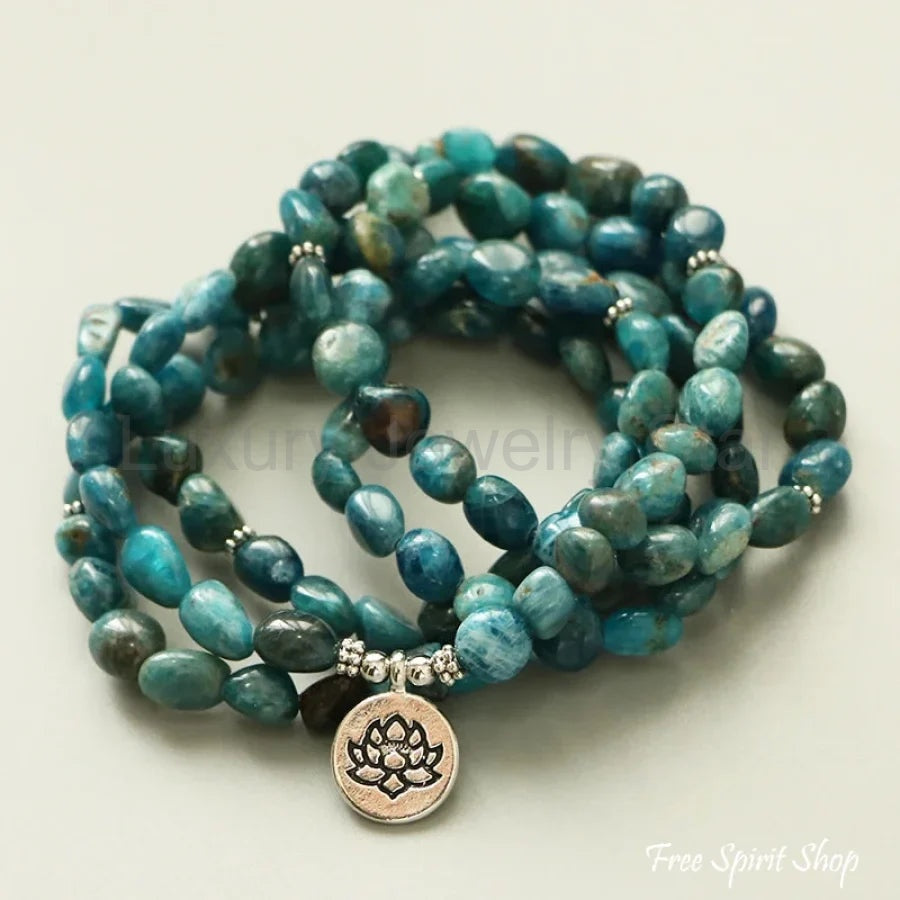 108 Natural Blue Apatite Mala Bead Bracelet - image 2