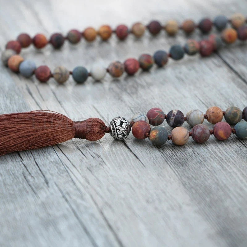 108 Natural Matte Red Jasper Stone Bead Mala Necklace - image 2