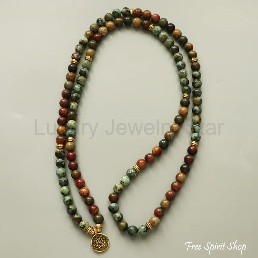 108 Natural Red Jasper & African Turquoise Mala Bracelet - image 2