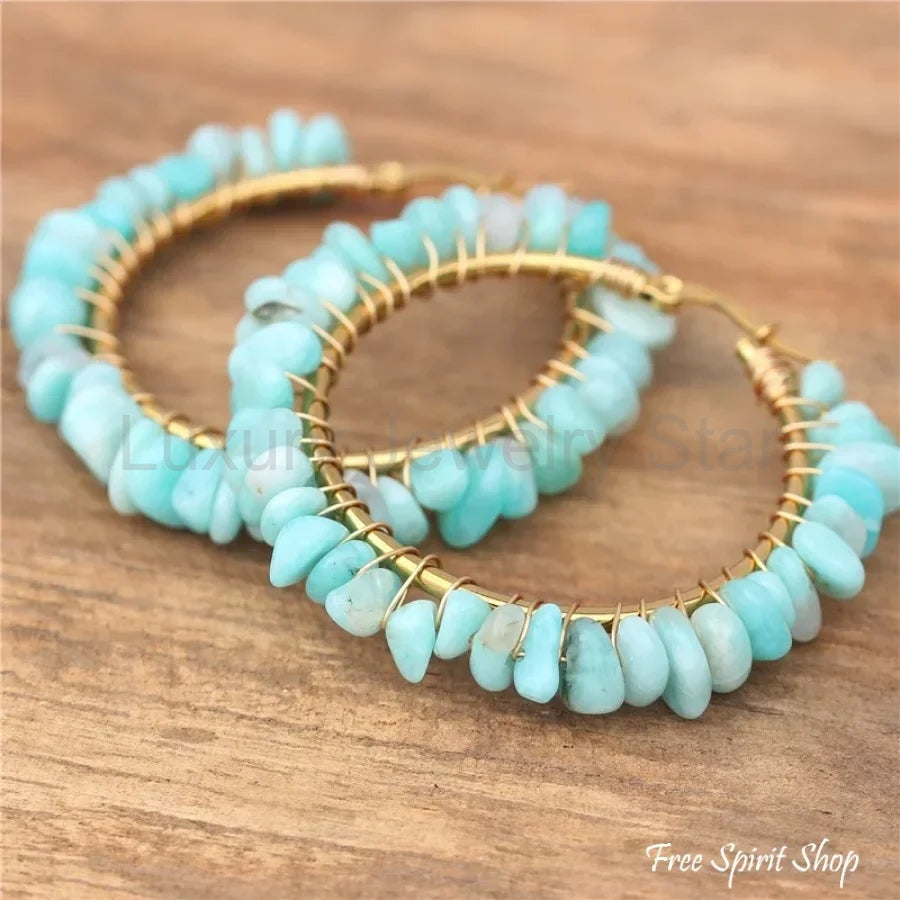 Irregular Amazonite Gemstone Circle Earrings - image 2