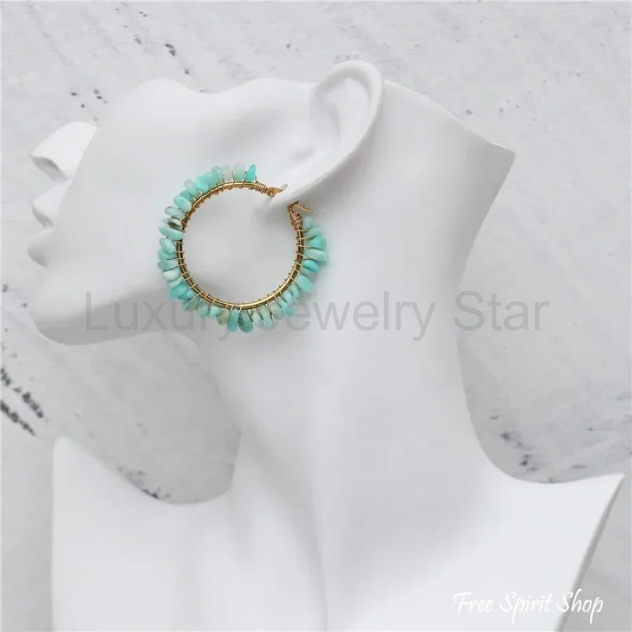 Irregular Amazonite Gemstone Circle Earrings - image 3