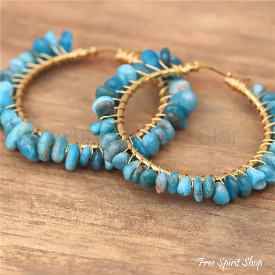 Irregular Blue Apatite Gemstone Circle Earrings - image 2