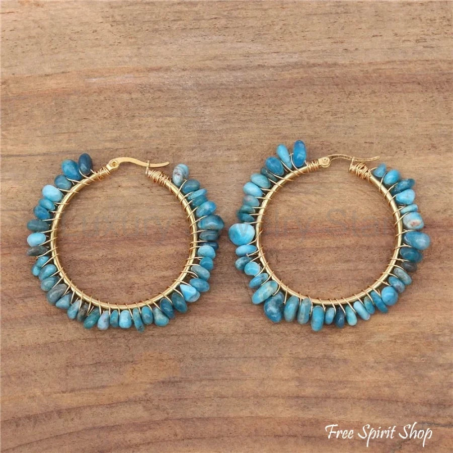Irregular Blue Apatite Gemstone Circle Earrings - image 3