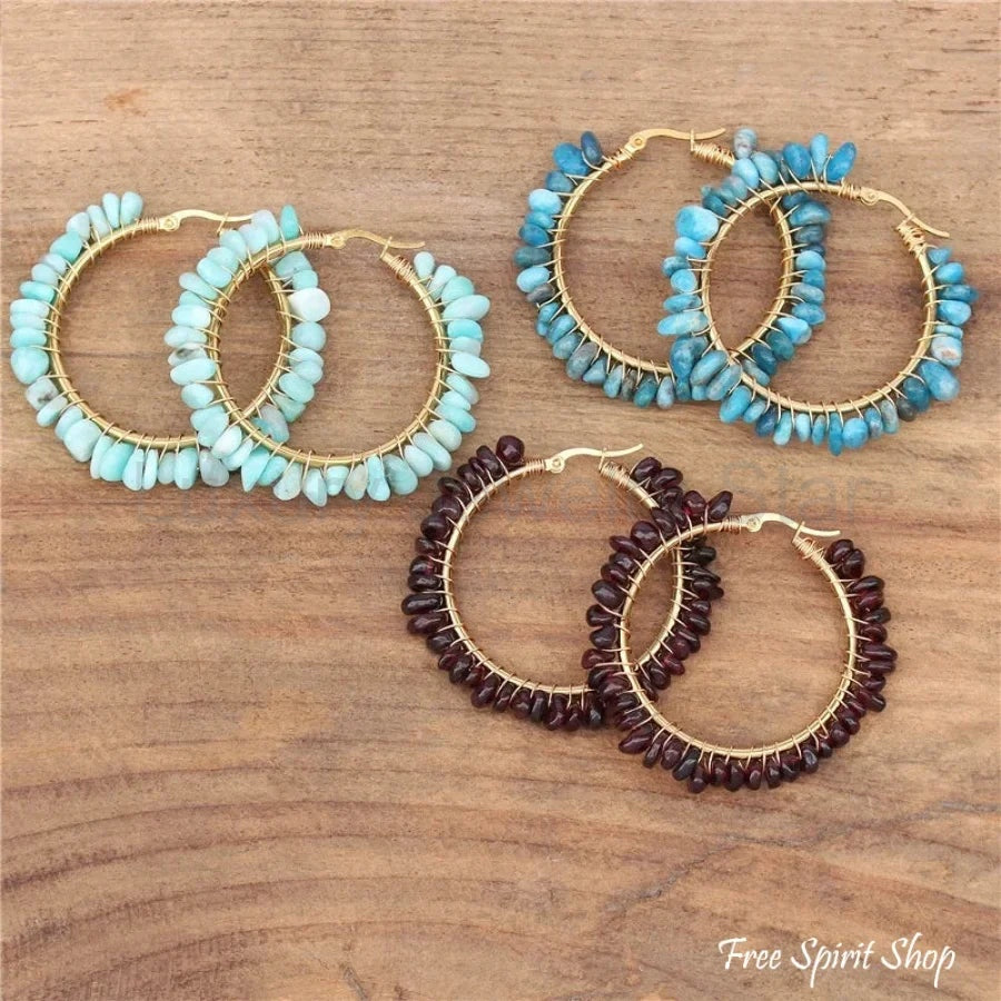 Irregular Blue Apatite Gemstone Circle Earrings - image 4