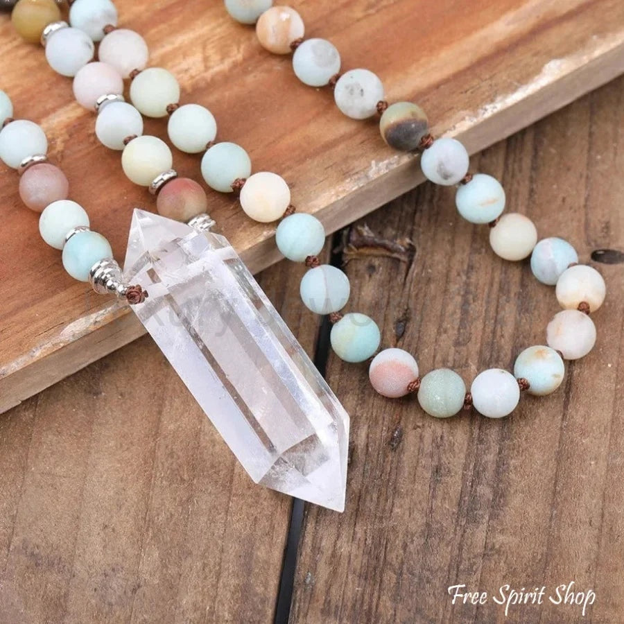 Natural Amazonite & Clear Quartz Crystal Necklace - image 2