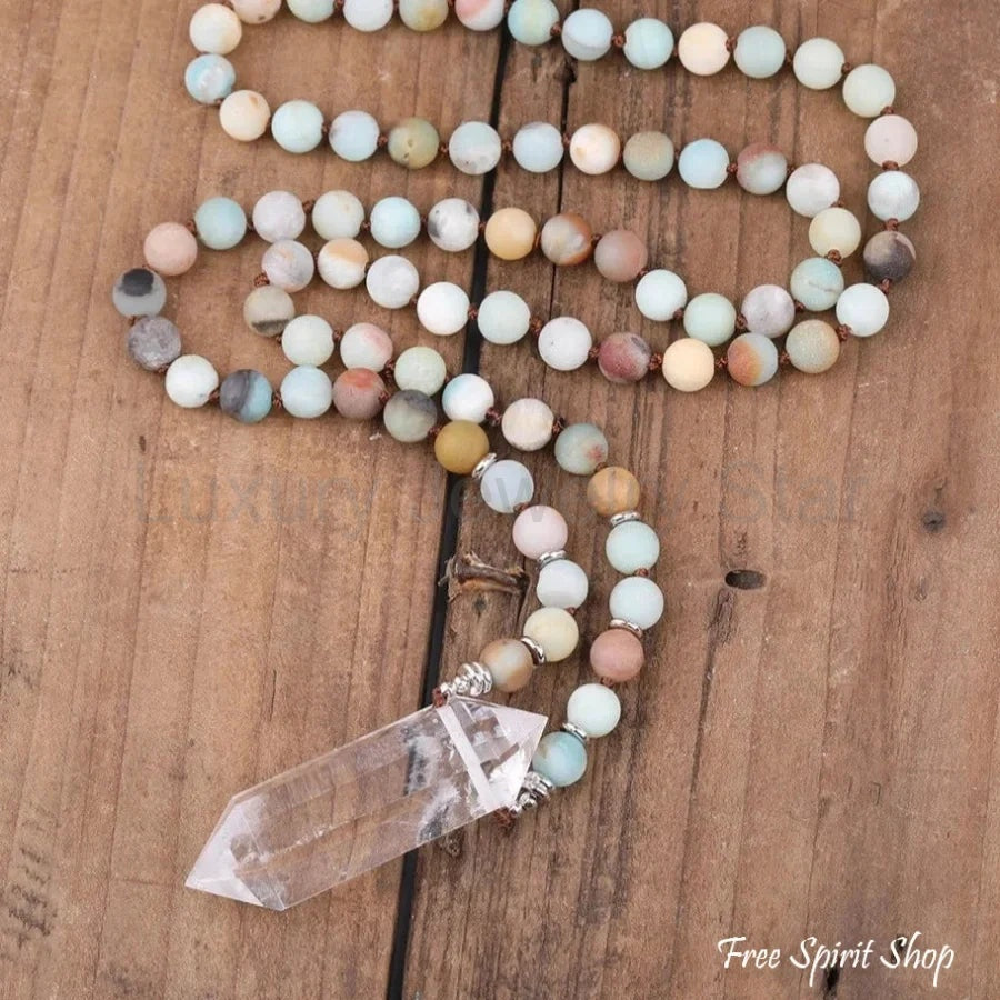 Natural Amazonite & Clear Quartz Crystal Necklace - image 3
