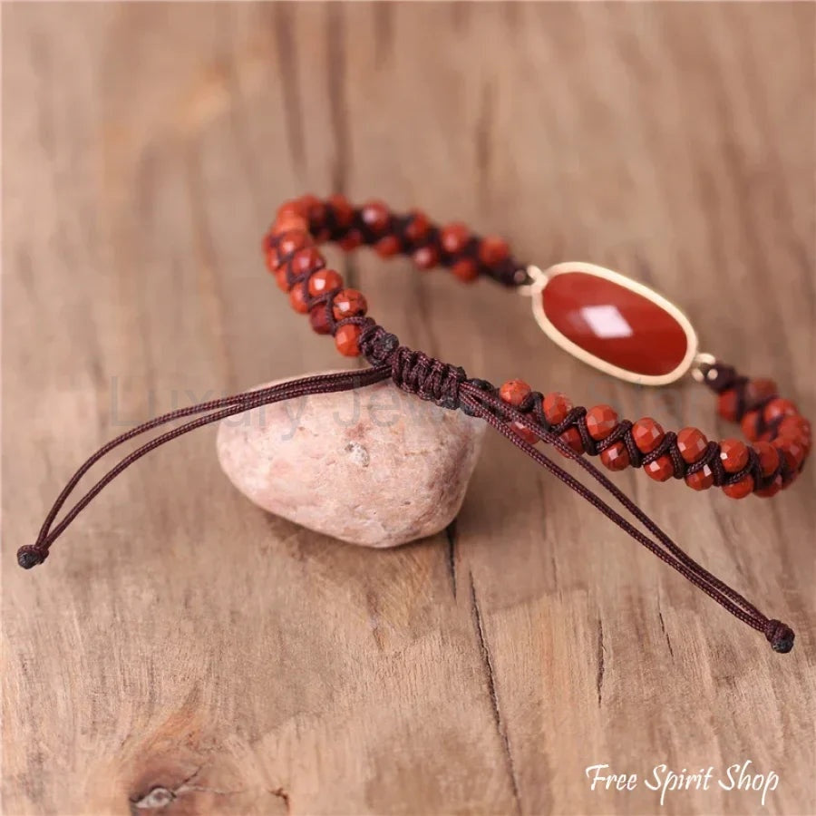 Natural Red Jasper Stone Bead Adjustable Bracelet - image 3
