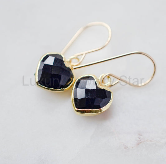 Black Onyx Heart Earrings