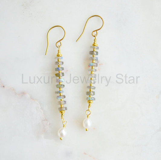 Elara Earrings: Labradorite & Pearl